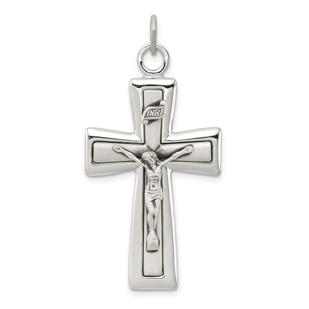 Sterling Silver INRI Crucifix Pendant, 41 x 20 mm