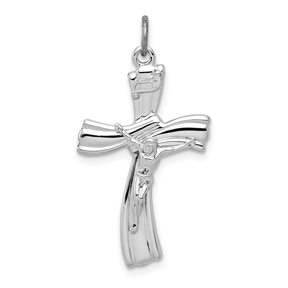 Sterling Silver Platinum-plated INRI Crucifix Pendant, 31 x 16 mm, 1.98 g