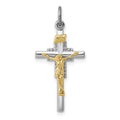 Sterling Silver Platinum-plated & Vermeil INRI Crucifix Charm, 26 x 14 mm