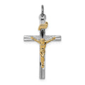 Sterling Silver Platinum-plated & Vermeil INRI Crucifix Charm, 30 x 16 mm, 1.44 g
