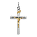 Sterling Silver Platinum-plated & 18k Gold-plated INRI Crucifix Charm, 37 x 18 mm