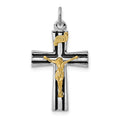 Sterling Silver Platinum-plated Gold-tone INRI Crucifix Charm, 28 x 15 mm