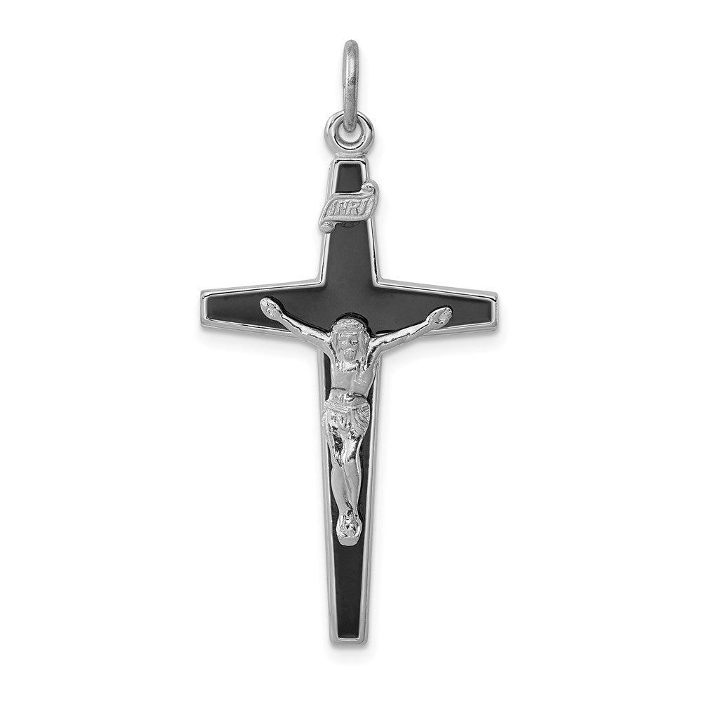 Sterling Silver Platinum-plated Enameled Crucifix Pendant, 41 x 13 mm