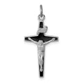 Sterling Silver Platinum-plated Enameled Crucifix Charm, 28 x 13 mm