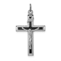 Sterling Silver Platinum-plated Enameled Crucifix Pendant, 31 x 17 mm