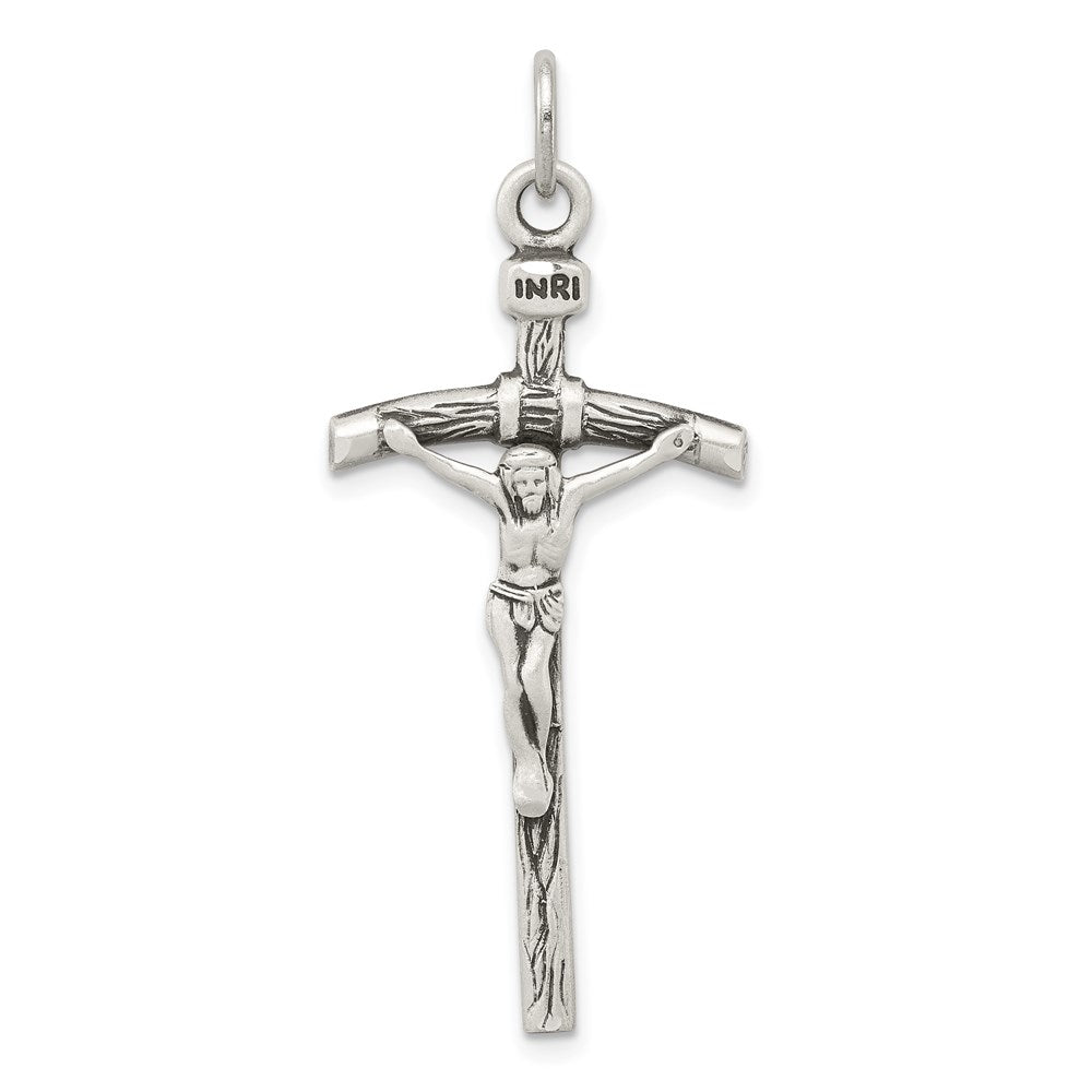 Sterling Silver Antiqued Crucifix Pendant, 38 x 17 mm
