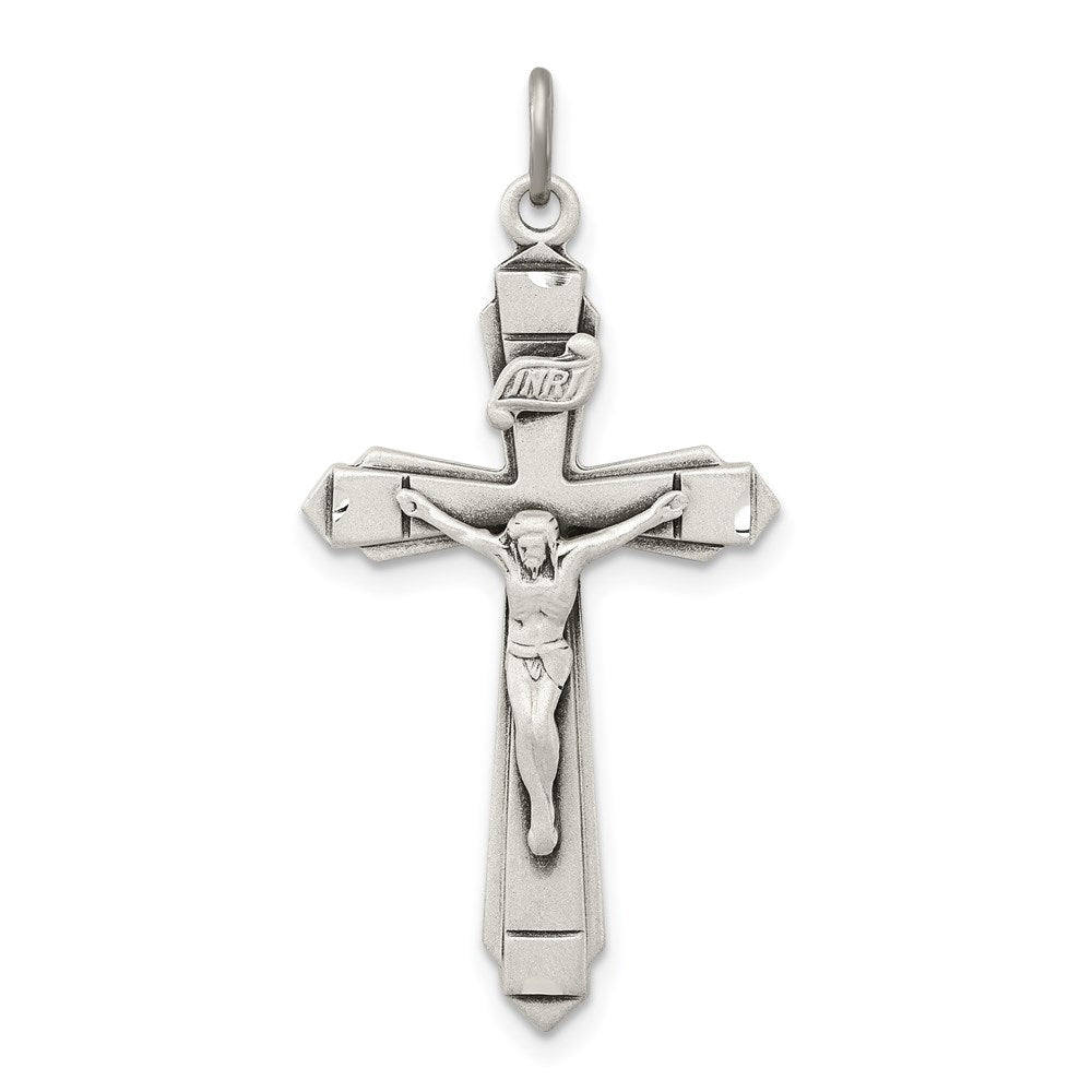 Sterling Silver Antiqued Crucifix Pendant, 34 x 11 mm