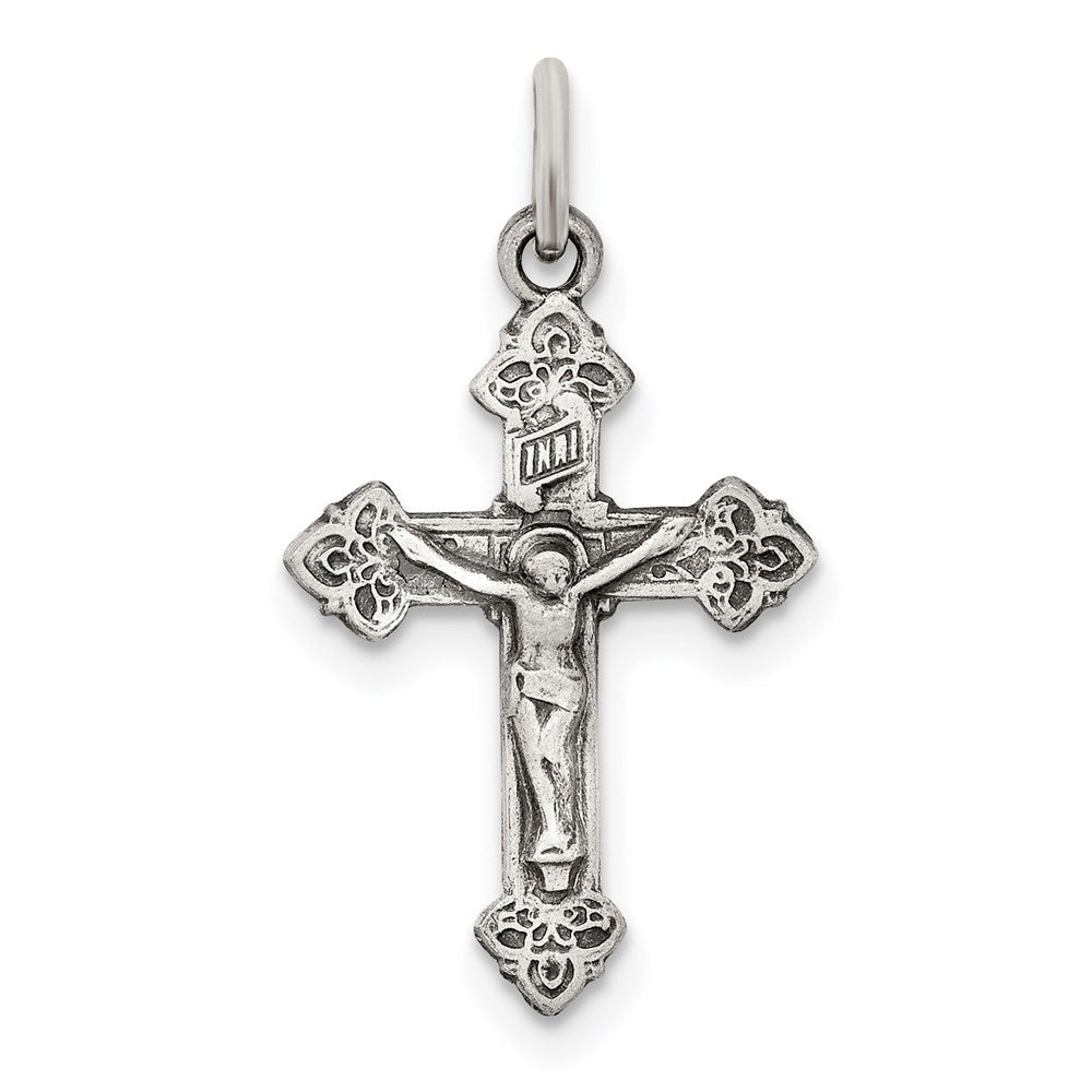 Sterling Silver Antiqued INRI Crucifix Pendant, 22 x 12 mm