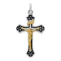 Sterling Silver Platinum-plated & Vermeil Crucifix Pendant, 30 x 17 mm