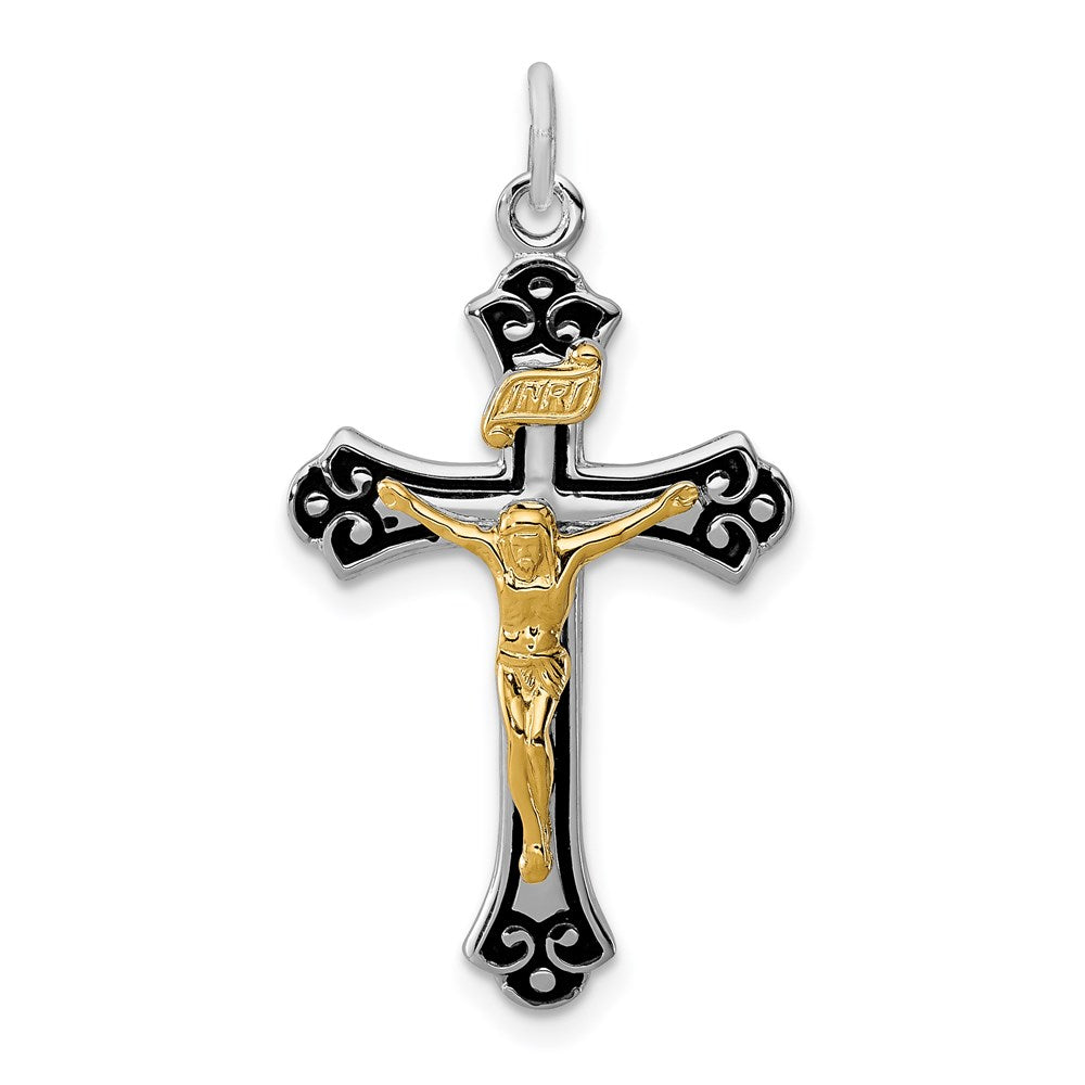 Sterling Silver Platinum-plated & Vermeil Crucifix Pendant, 30 x 17 mm