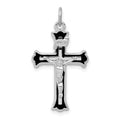 Sterling Silver Platinum-plated Enameled INRI Crucifix Charm, 28 x 16 mm