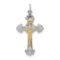 Sterling Silver Platinum-plated & Vermeil INRI Crucifix Charm, 30 x 16 mm, 1.68 g
