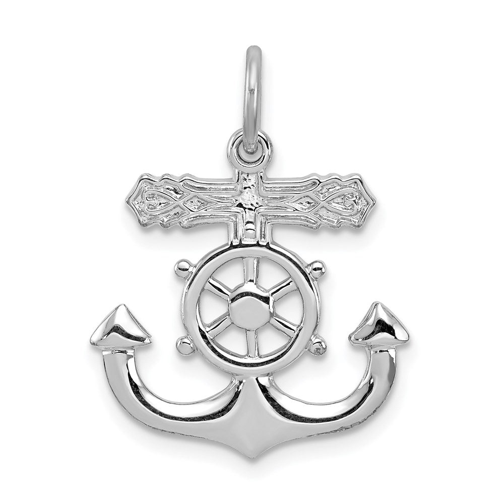 Sterling Silver Platinum-plated Mariner Cross Pendant, 23 x 19 mm