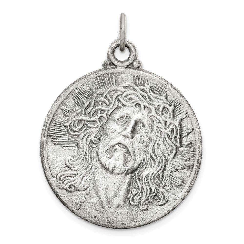 Sterling Silver Antiqued Ecce Homo Medal, 36 x 28 mm