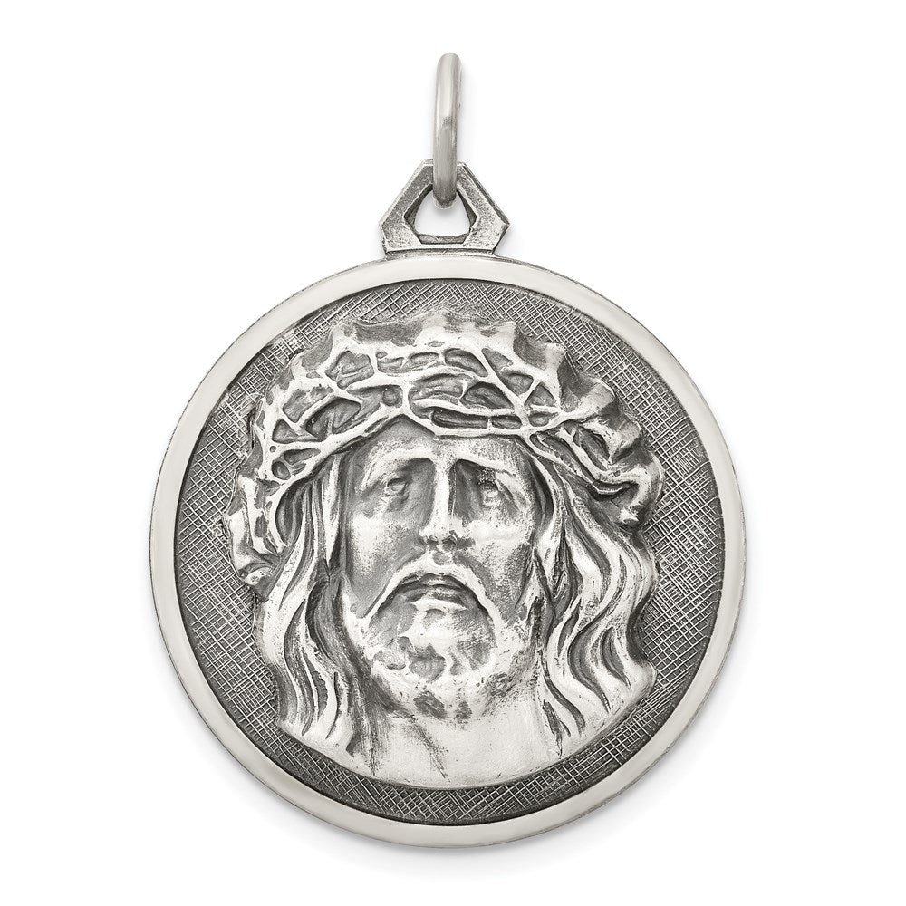 Sterling Silver Antiqued Ecce Homo Medal, 32 x 24 mm