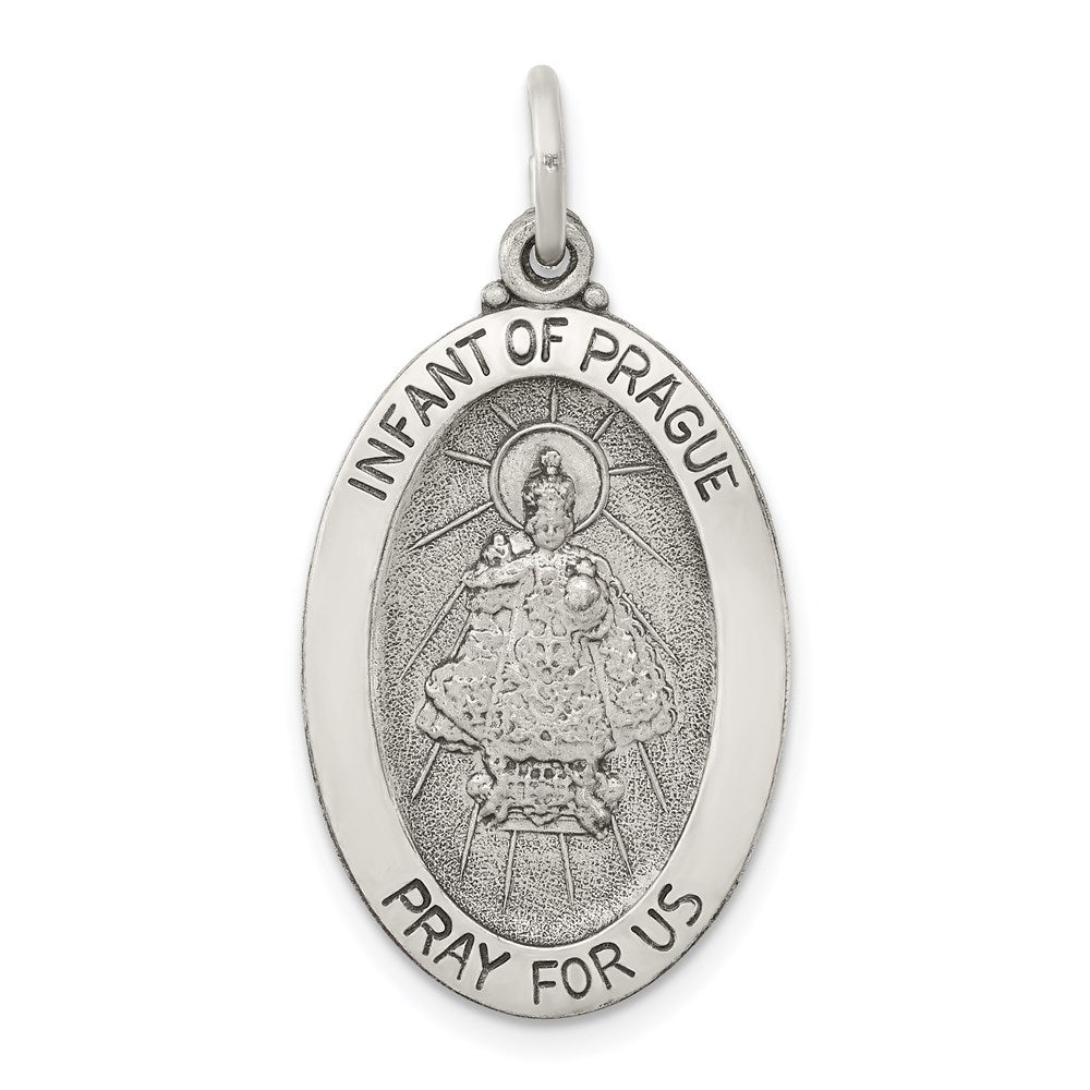 Sterling Silver Antiqued Infant of Prague Medal, 20 x 14 mm