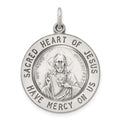Sterling Silver Antiqued Sacred Heart of Jesus Medal, 30 x 22 mm