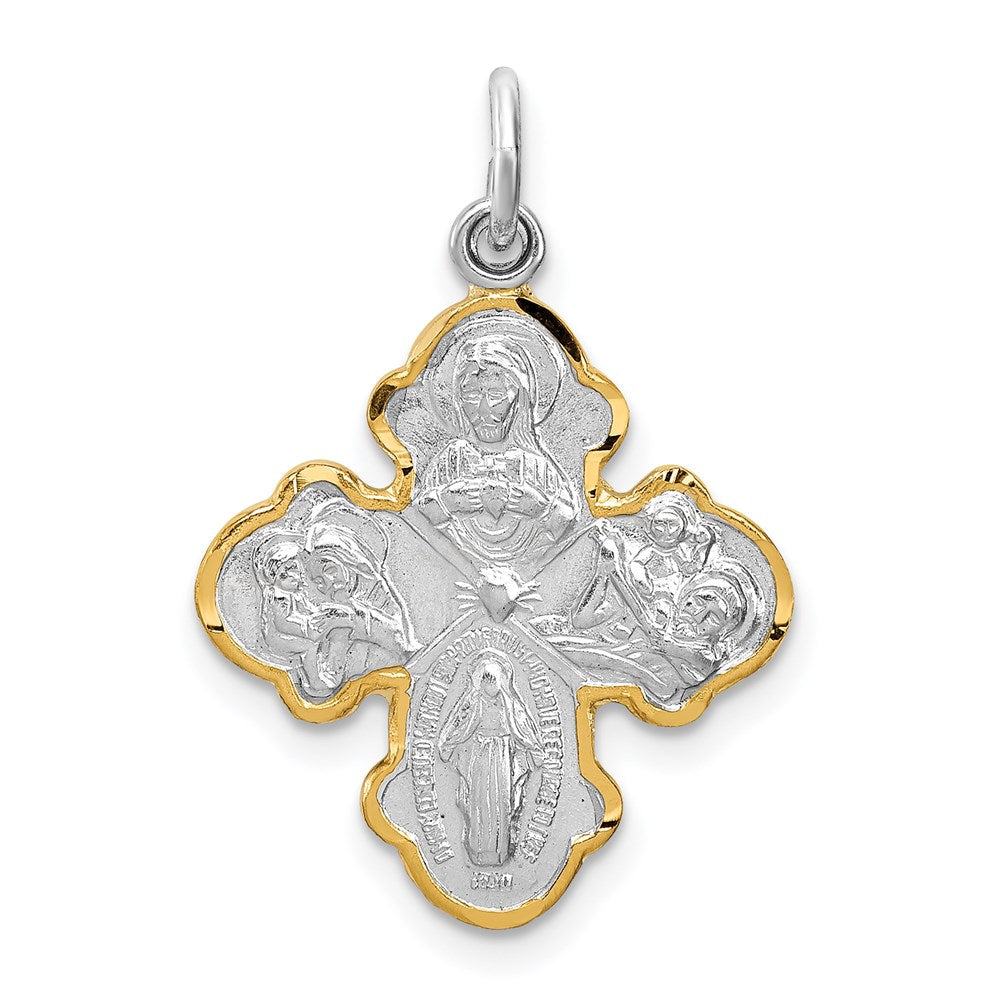 Sterling Silver Platinum-plated & Vermeil 4-way Medal, 25 x 18 mm