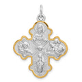 Sterling Silver Platinum-plated 4-way Medal, 36 x 35 mm