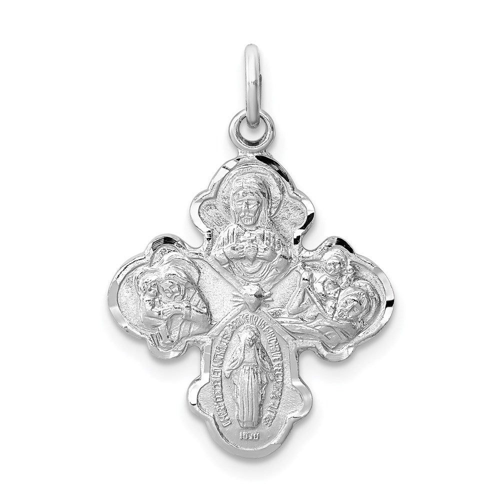 Sterling Silver Platinum-plated Satin 4-way Medal, 25 x 18 mm