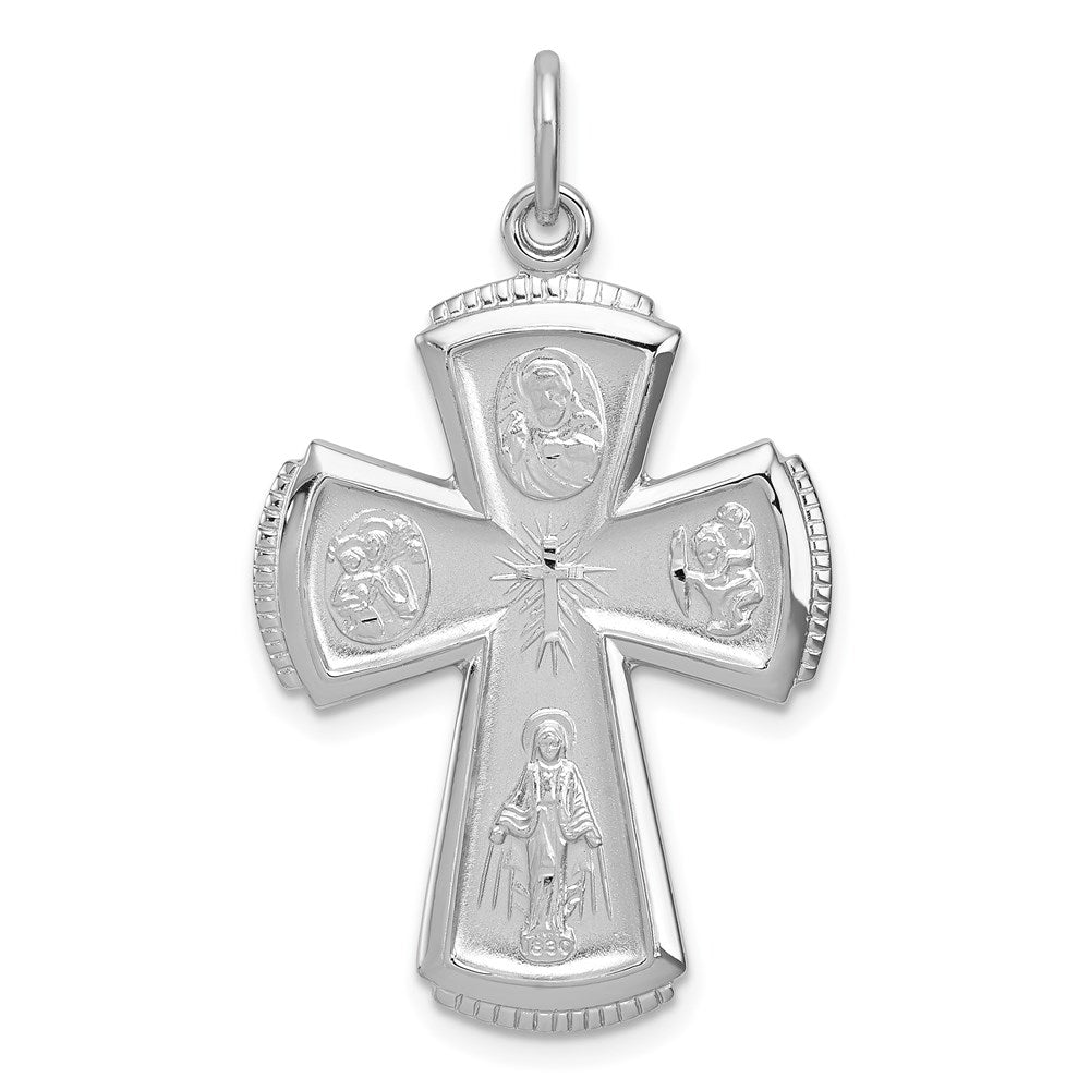 Sterling Silver Platinum-plated Satin Cross Pendant, 35 x 22 mm
