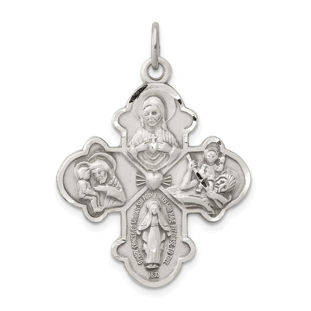 Sterling Silver Antiqued 4-way Medal, 35 x 25 mm