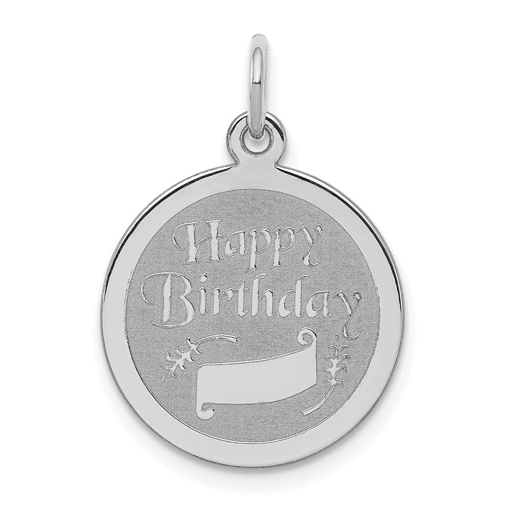 Sterling Silver Rhodium-plated Happy Birthday Disc Charm, 23 x 16 mm