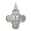 Sterling Silver Antiqued 4-way Medal, 35 x 30 mm