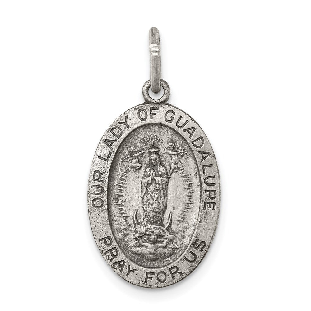 Sterling Silver Antiqued Our Lady of Guadalupe Medal, 24 x 13 mm, 1.73 g