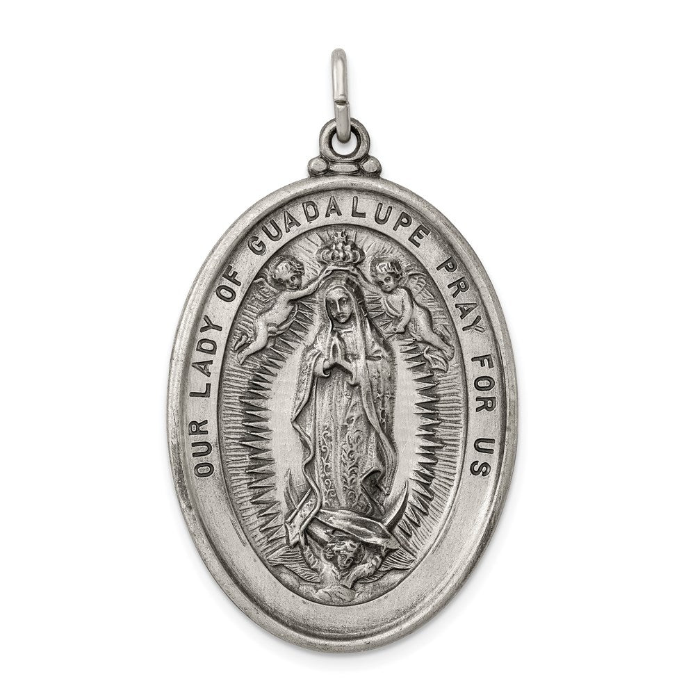 Sterling Silver Antiqued Our Lady of Guadalupe Medal, 24 x 13 mm, 9.08 g