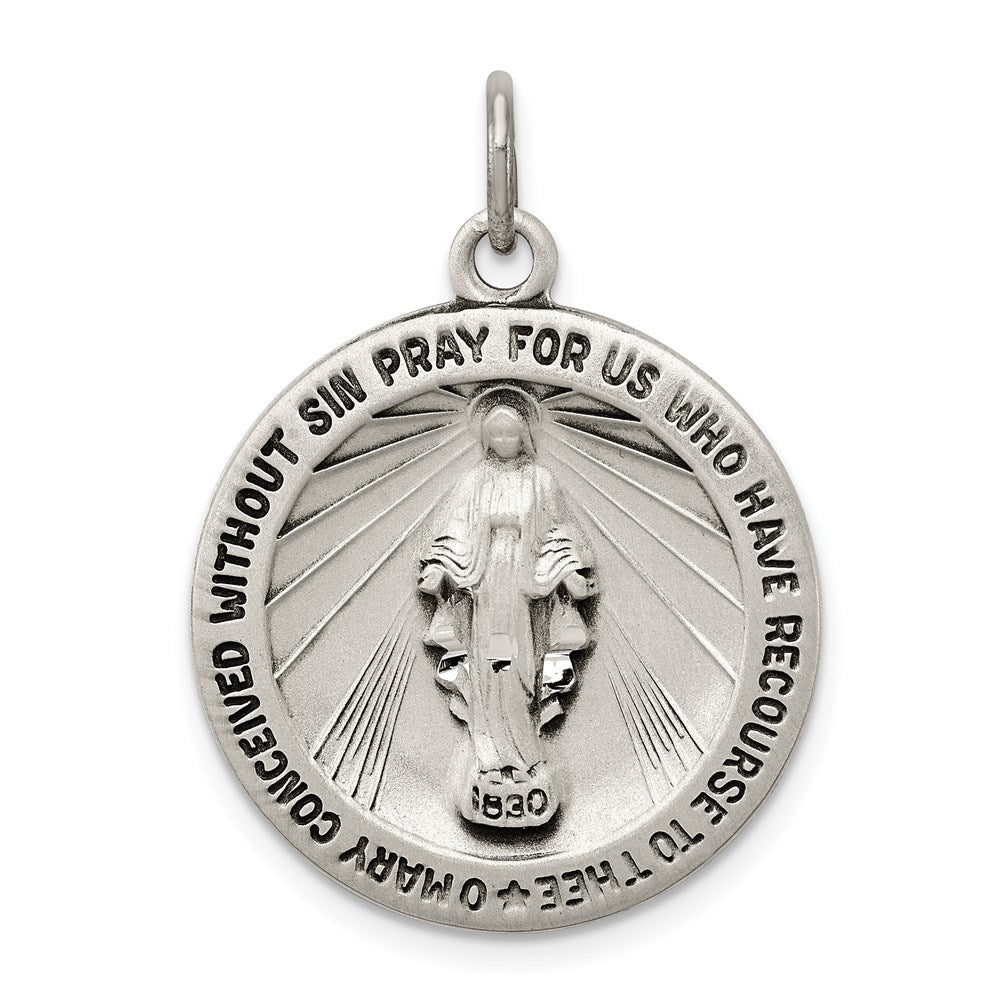 Sterling Silver Antiqued Miraculous Medal, 29 x 22 mm