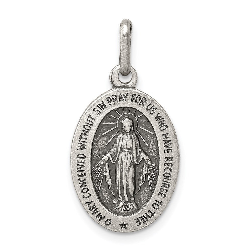 Sterling Silver Antiqued Miraculous Medal, 24 x 12 mm
