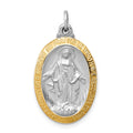 Sterling Silver Platinum-plated Miraculous Medal, 25 x 14 mm