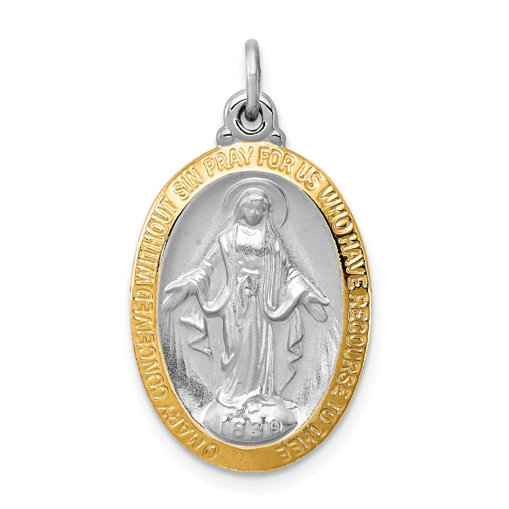 Sterling Silver Platinum-plated Miraculous Medal, 25 x 14 mm
