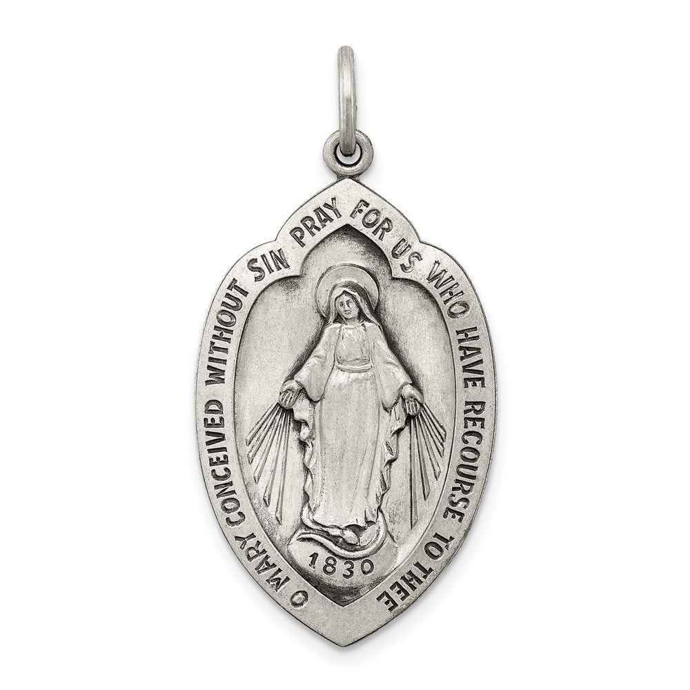 Sterling Silver Antiqued Miraculous Medal, 32 x 16 mm
