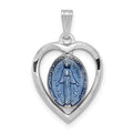 Sterling Silver Platinum-plated Miraculous Heart Medal, 23 x 14 mm