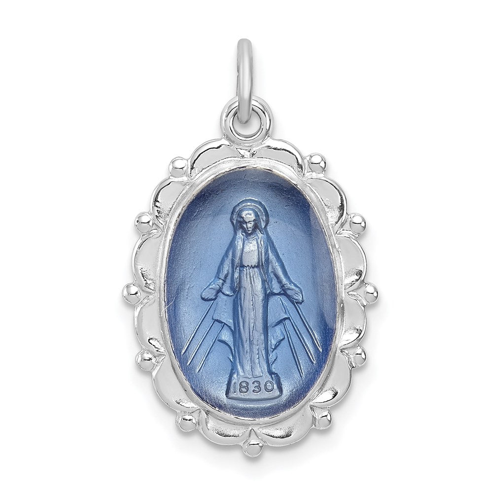Sterling Silver Platinum-plated Miraculous Medal, 26 x 14 mm