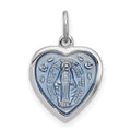Sterling Silver Platinum-plated Miraculous Heart Medal, 19 x 12 mm