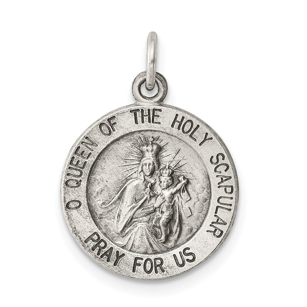 Sterling Silver Antiqued Queen of the Holy Scapular Medal, 22 x 12 mm
