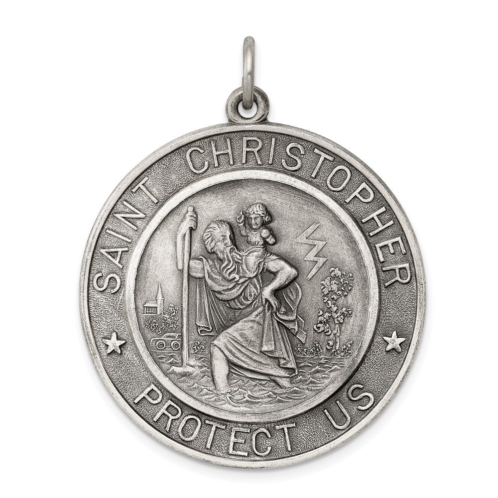 Sterling Silver Antiqued St. Christopher Medal, 41 x 31 mm, 8.75 g