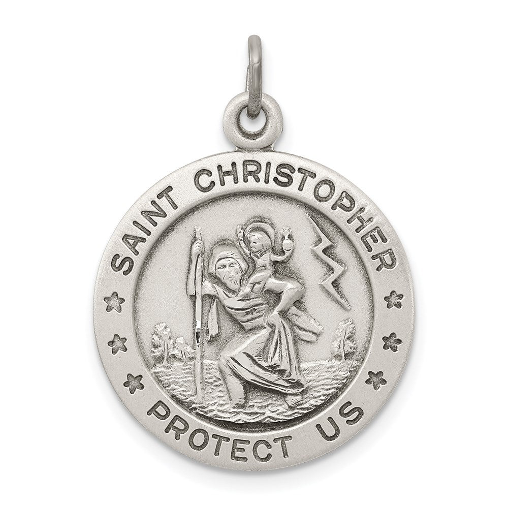Sterling Silver Antiqued St. Christopher Medal, 26 x 20 mm