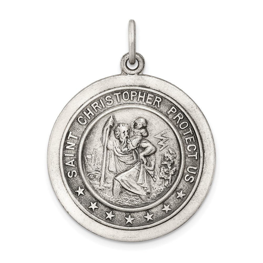 Sterling Silver Antiqued St. Christopher Medal, 32 x 25 mm