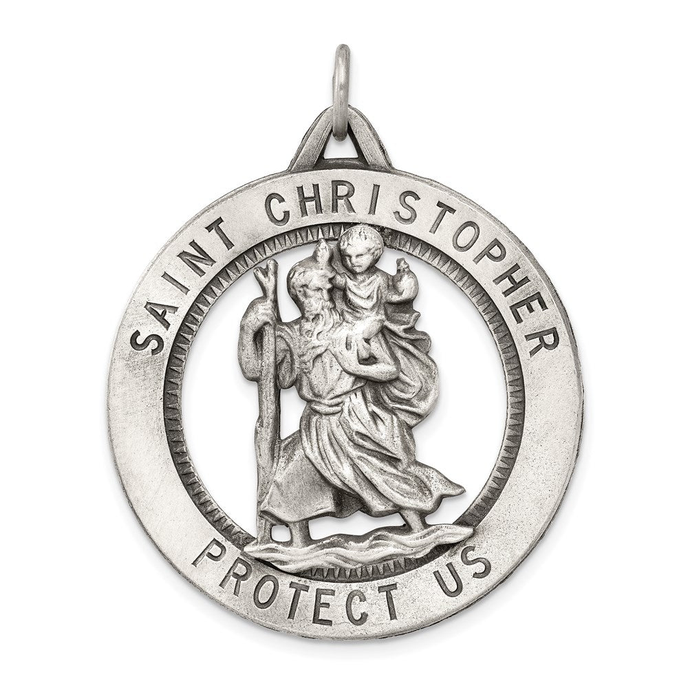 Sterling Silver Antiqued St. Christopher Medal, 41 x 31 mm, 6.85 g