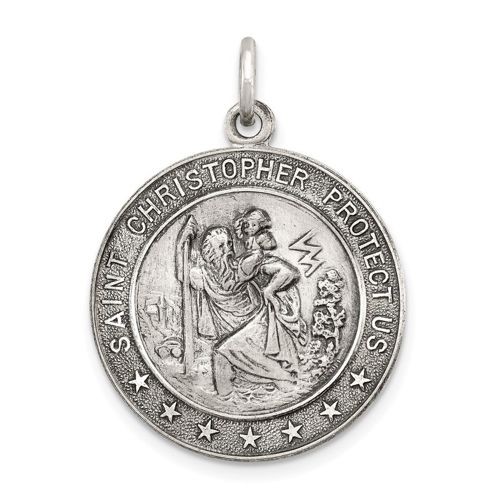 Sterling Silver Antique St. Christopher Medal, 31 x 21 mm