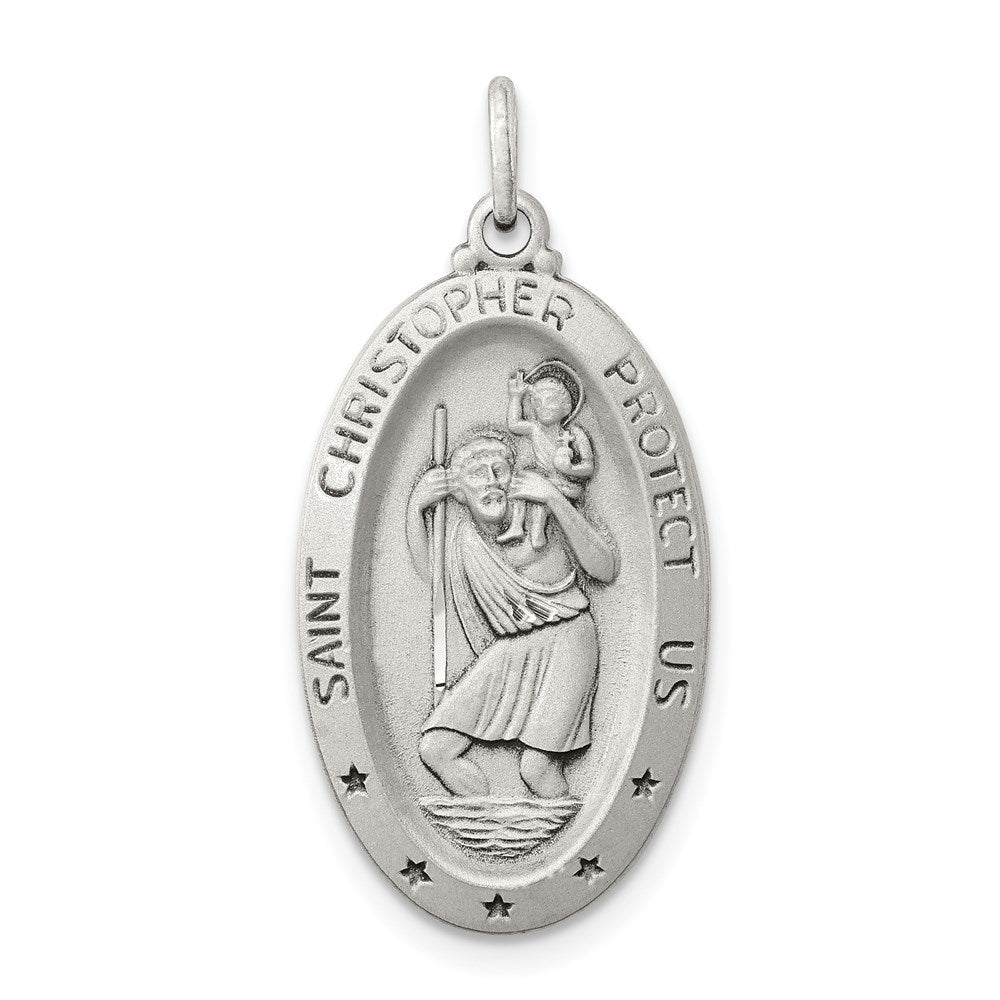 Sterling Silver Antiqued St. Christopher Medal, 30 x 15 mm
