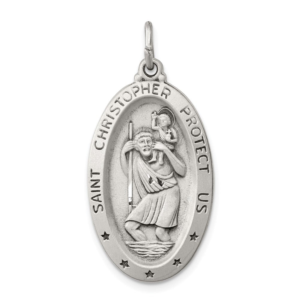 Sterling Silver Antiqued St. Christopher Medal, 35 x 17 mm
