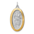 Sterling Silver Platinum-plated & Vermeil St. Christopher Medal, 30 x 15 mm
