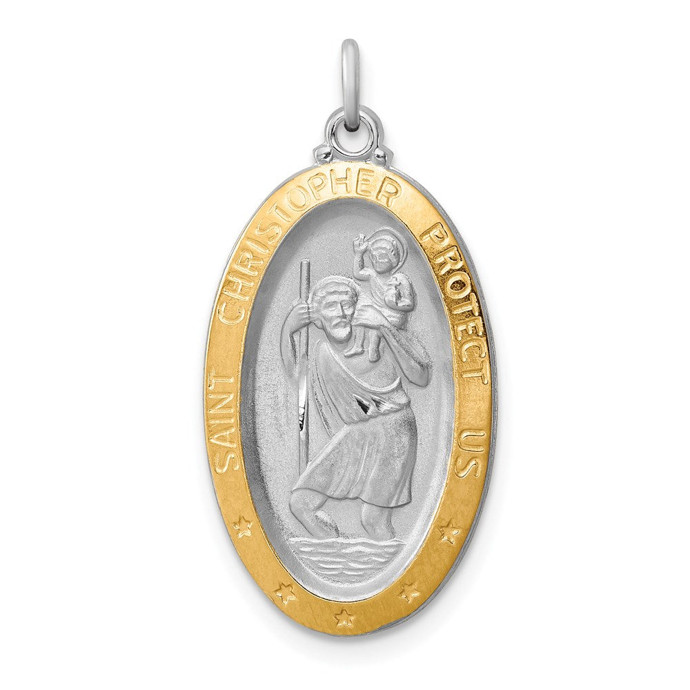 Sterling Silver Platinum-plated & Vermeil St. Christopher Medal, 30 x 15 mm