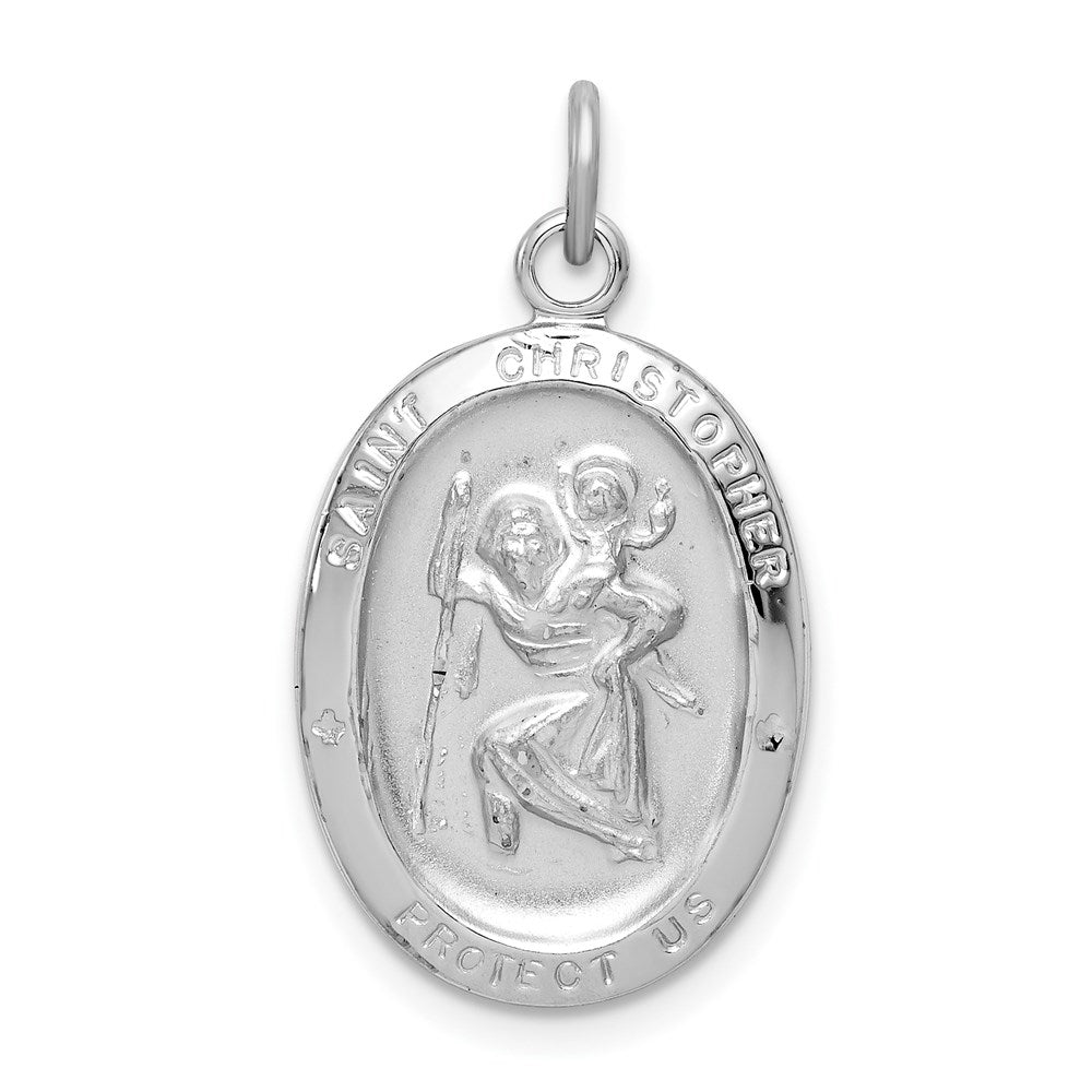 Sterling Silver Platinum-plated St. Christopher Medal, 26 x 15 mm
