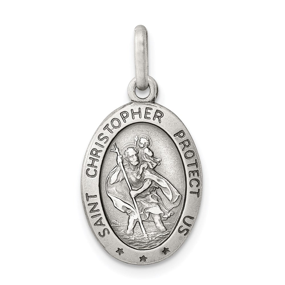 Sterling Silver Antiqued St. Christopher Medal, 25 x 12 mm